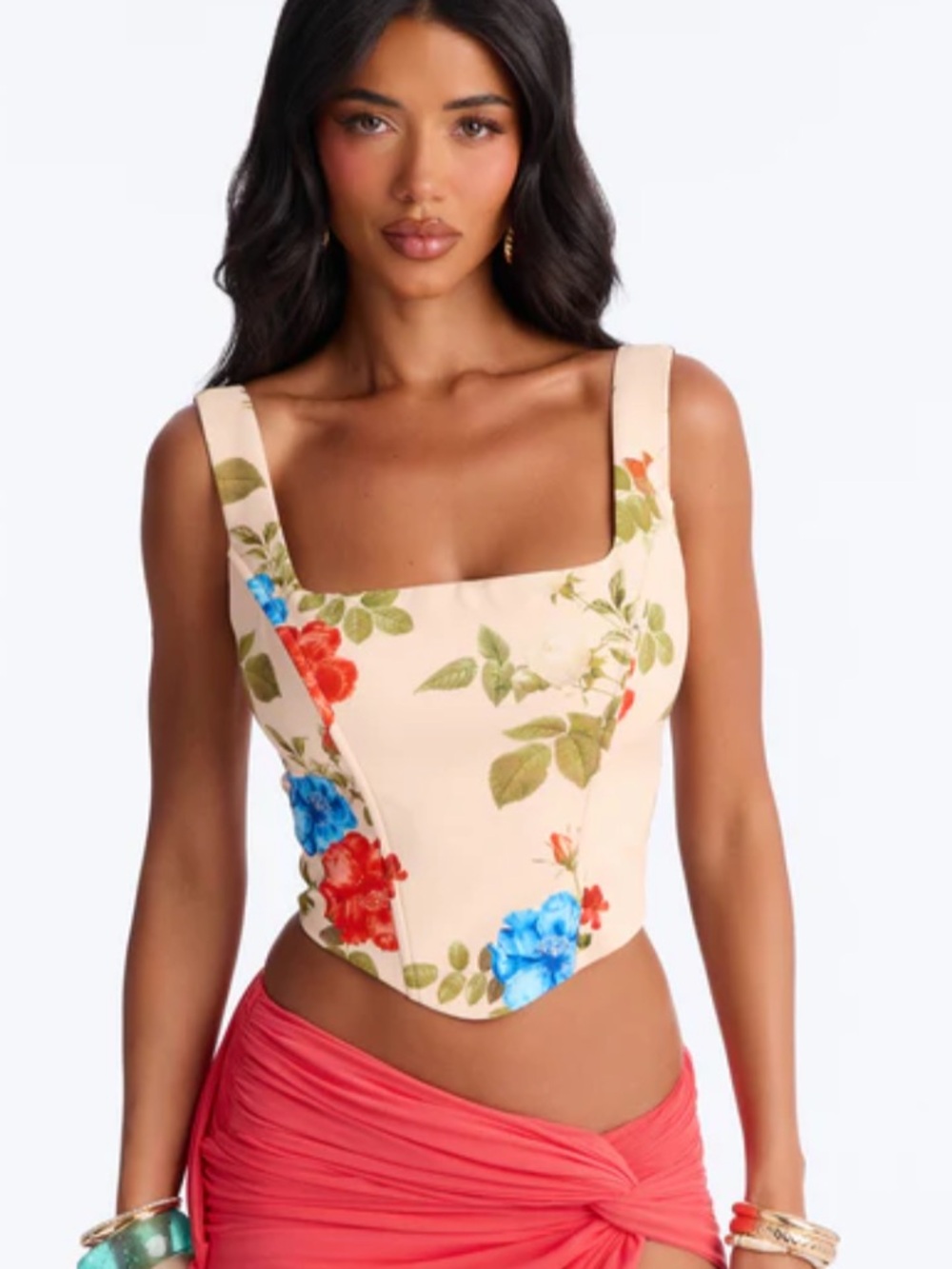 Sprinkled In Floral Back Zip Corset - Blush/Combo